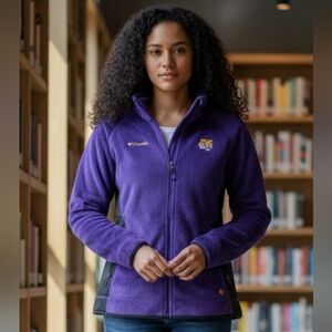 Columbia LSU Tigers Fleece Jacket Womens M Purple Full Zip Logo Embroidered